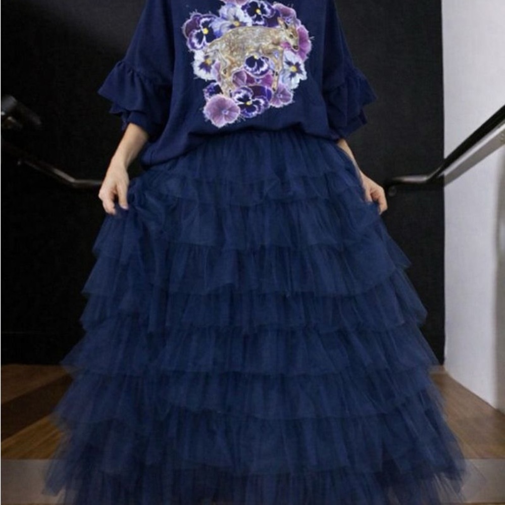 Hand Crafted Navy Sweatshirt with Purple Floral Design - Picture 5 of 7